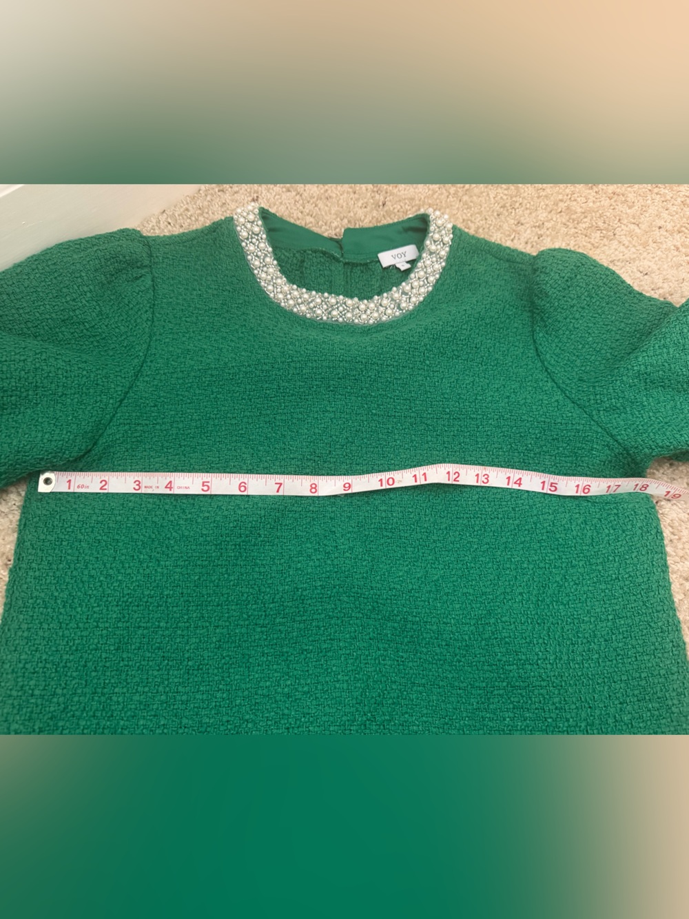 Green Tweed Blouse with Pearl Detail - Picture 13 of 13